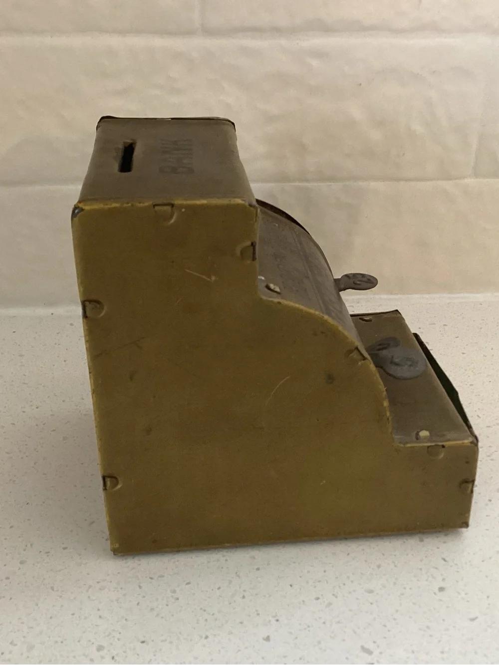 Vtg. “Happy Days” Cash Register Toy Bank manufactured by J. Chain & Co. USA
